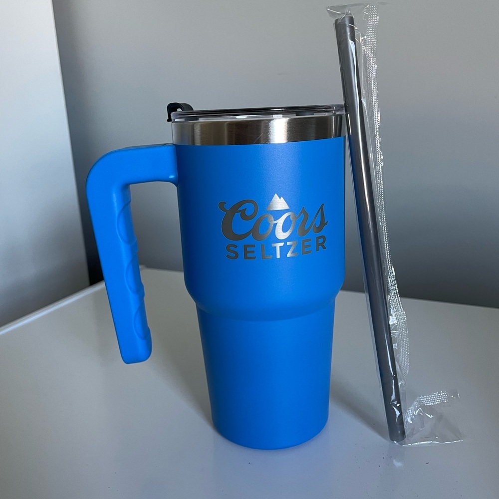 NWT! Blue Coors Seltzer Stainless Steel Tumbler with Straw